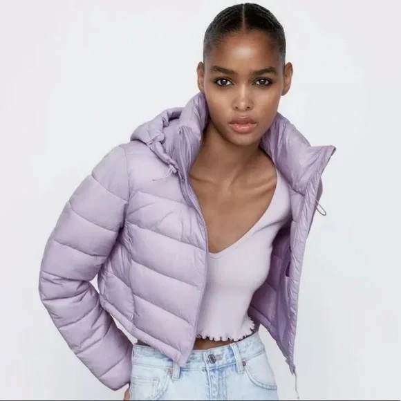 Zara Jackets & Coats Zara Cropped Lavender Purple Quilted Puffer